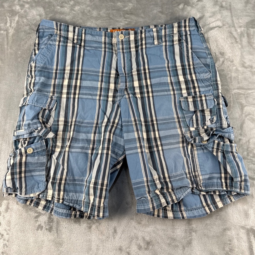 Lee Cargo Shorts Mens 40 Dungarees Blue Plaid Cotton Utility EUC